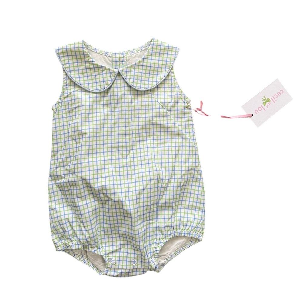 NWT Cecil & Lou 6M Blue & Green Plaid Sleeveless Bubble One Piece